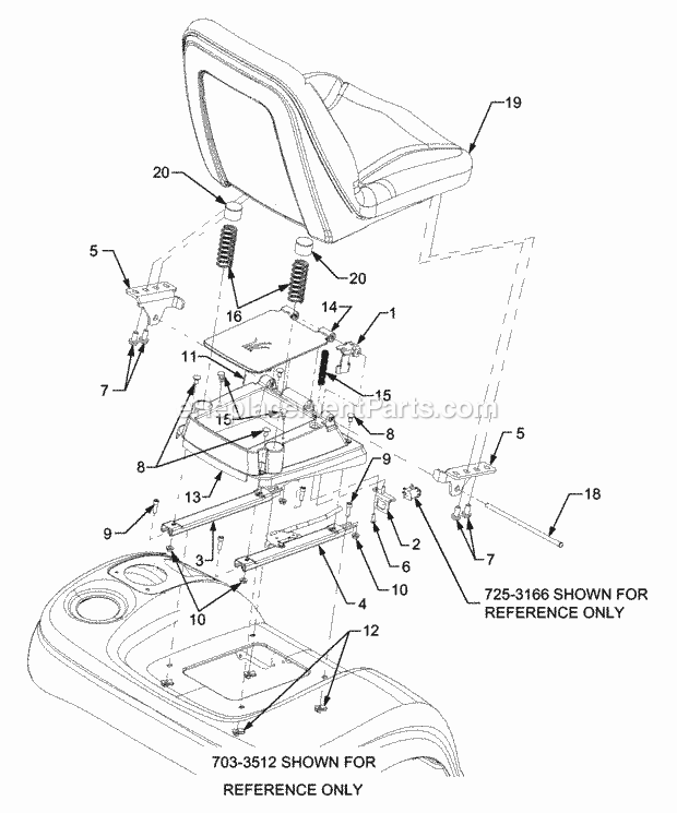 Seat Assembly Diagram and Parts List for GT3204 14A-671-710 Cub Cadet Lawn Tractor